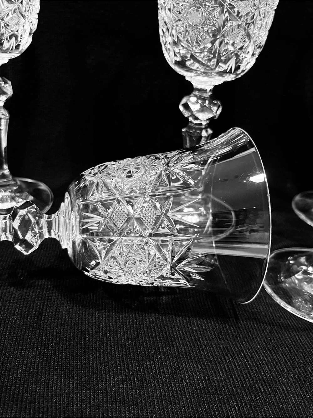 Vintage Bohemia Czech Crystal Water Goblets Set of 5 Cut Crystal 7-1/8”